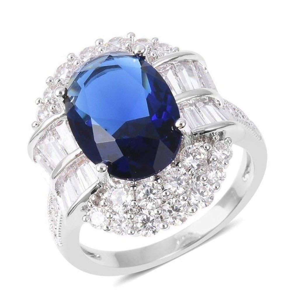 Simulated Blue and White Diamond Ring Size 9